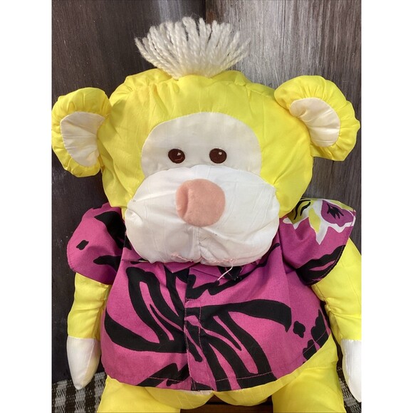 Vintage 1987 Fisher-Price Puffalump Yellow Monkey Nylon Plush w/ Hawaiian Shirt - Picture 2 of 13